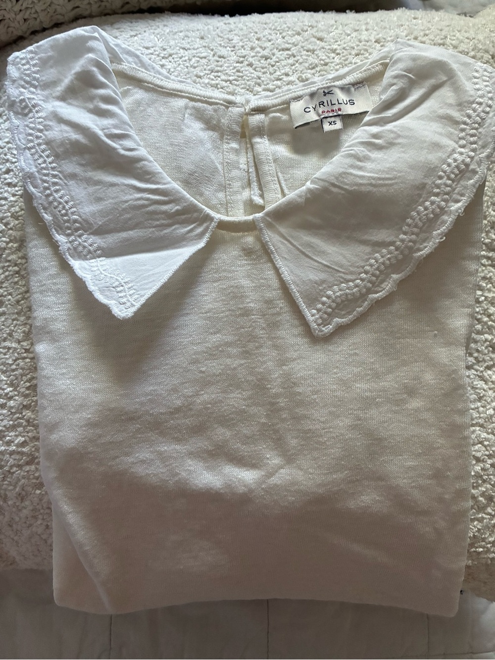 Cyrillus Cream Blouse with Embroidered Peter Pan Collar